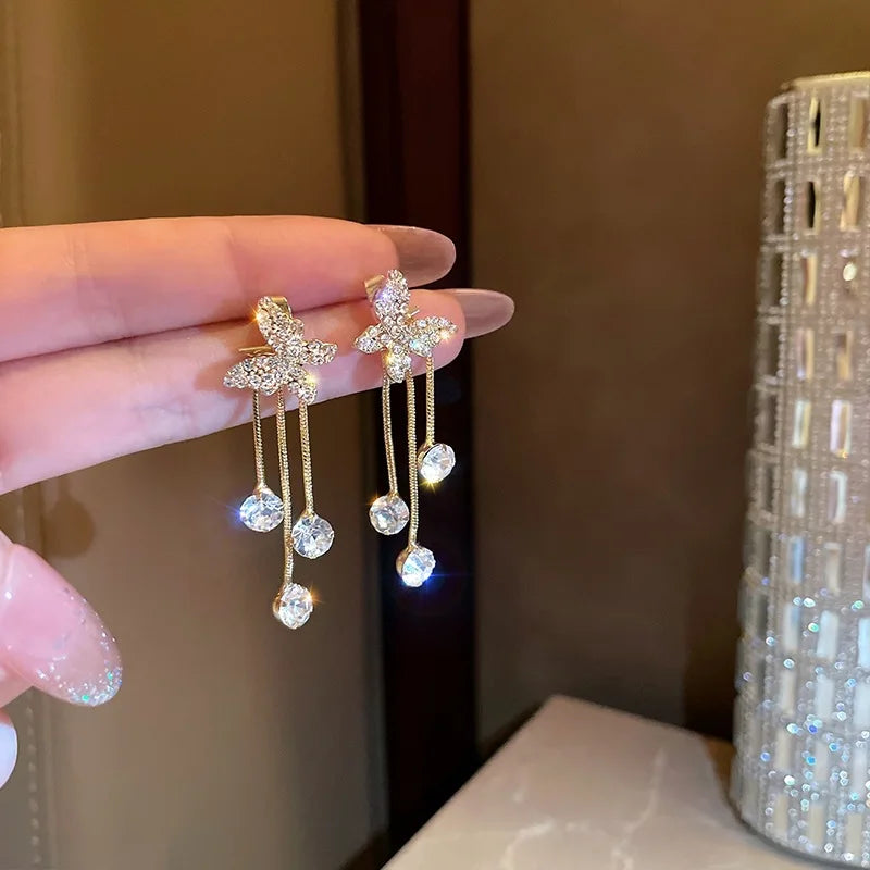 Gold Color Rhinestone Bow Pearl Earrings For Women 2022 New Korean Fashion Exquisite Earrings Wedding Jewelry Birthday Gifts