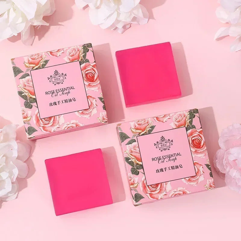 New Rose Essential Oil Soap Handmade Treatment Acnes Face Moisturizing Gently Anti Rebelles Smooth Butter Bath Skin Care Tool