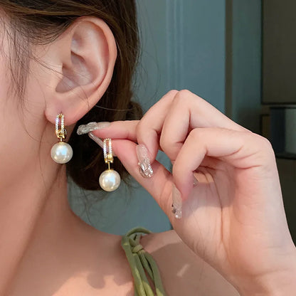 Gold Color Rhinestone Bow Pearl Earrings For Women 2022 New Korean Fashion Exquisite Earrings Wedding Jewelry Birthday Gifts