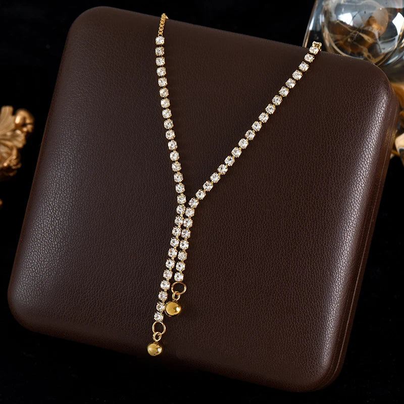 GANEMLY 316L Stainless Steel Multilayer Zircon Pendant Necklace For Women Girl New Trendy Luxury Neck Chain Jewelry Lady Gift