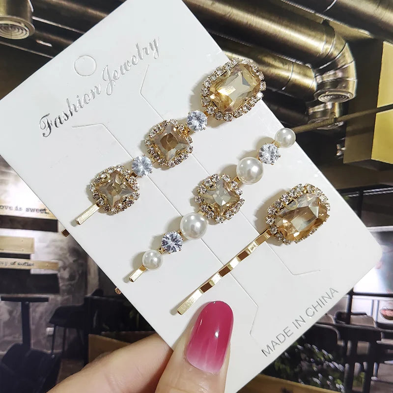 1 Set Women Hair Clips Headwear Jewelry Fashion Crystal Hair Accessories for Girls Luxury Pearl Barrettes Pins Christmas Gift