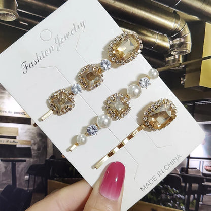1 Set Women Hair Clips Headwear Jewelry Fashion Crystal Hair Accessories for Girls Luxury Pearl Barrettes Pins Christmas Gift