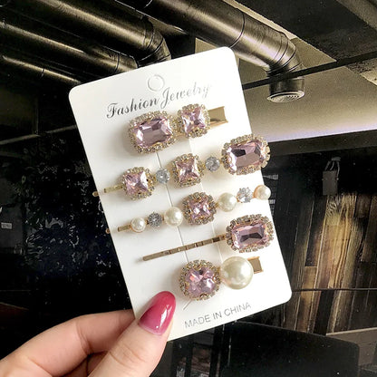 1 Set Women Hair Clips Headwear Jewelry Fashion Crystal Hair Accessories for Girls Luxury Pearl Barrettes Pins Christmas Gift