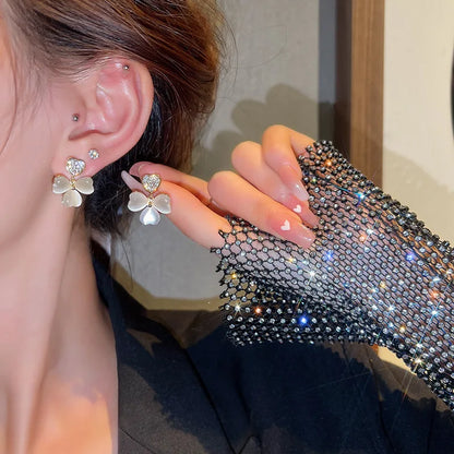 Gold Color Rhinestone Bow Pearl Earrings For Women 2022 New Korean Fashion Exquisite Earrings Wedding Jewelry Birthday Gifts