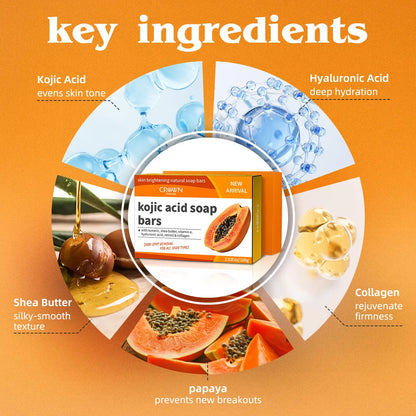 3 in 1 Kojic Acid Soap Papaya Soap Handmade Soap Brightening Skin Hyalunronic Soap Face & Body Soap for whitening Crown Diamond