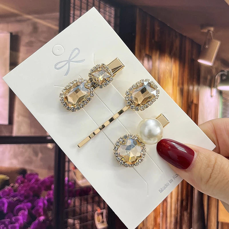 1 Set Women Hair Clips Headwear Jewelry Fashion Crystal Hair Accessories for Girls Luxury Pearl Barrettes Pins Christmas Gift