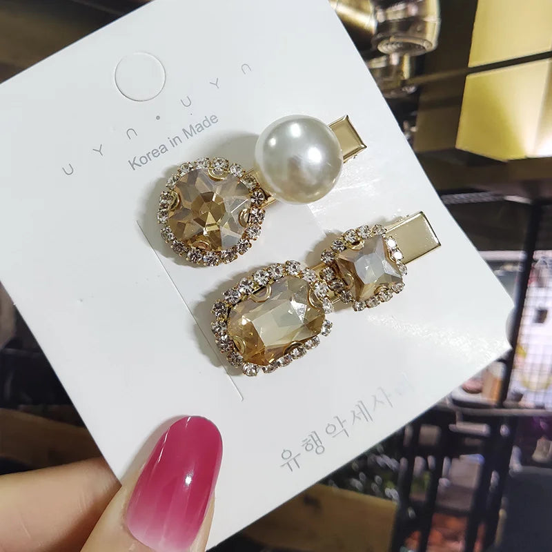 1 Set Women Hair Clips Headwear Jewelry Fashion Crystal Hair Accessories for Girls Luxury Pearl Barrettes Pins Christmas Gift