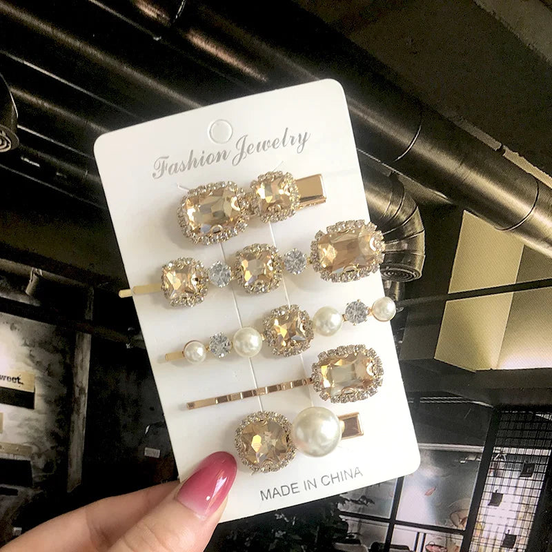 1 Set Women Hair Clips Headwear Jewelry Fashion Crystal Hair Accessories for Girls Luxury Pearl Barrettes Pins Christmas Gift