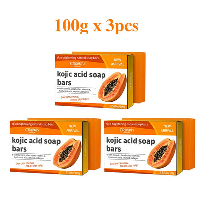 3 in 1 Kojic Acid Soap Papaya Soap Handmade Soap Brightening Skin Hyalunronic Soap Face & Body Soap for whitening Crown Diamond