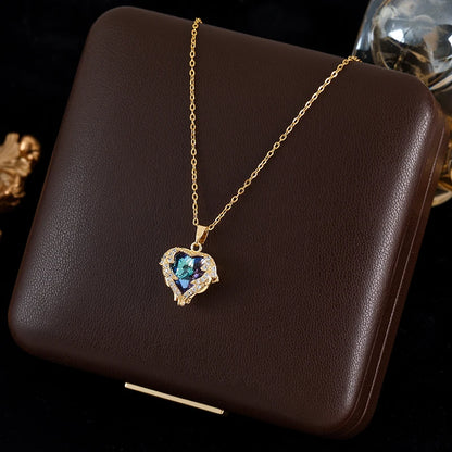 GANEMLY 316L Stainless Steel Multilayer Zircon Pendant Necklace For Women Girl New Trendy Luxury Neck Chain Jewelry Lady Gift