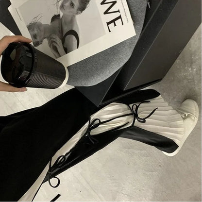 Korean Version Pleated New Spring and Autumn Women's Patchwork Elasticized Pocket Loose Straight Leg Versatile Casual Pants