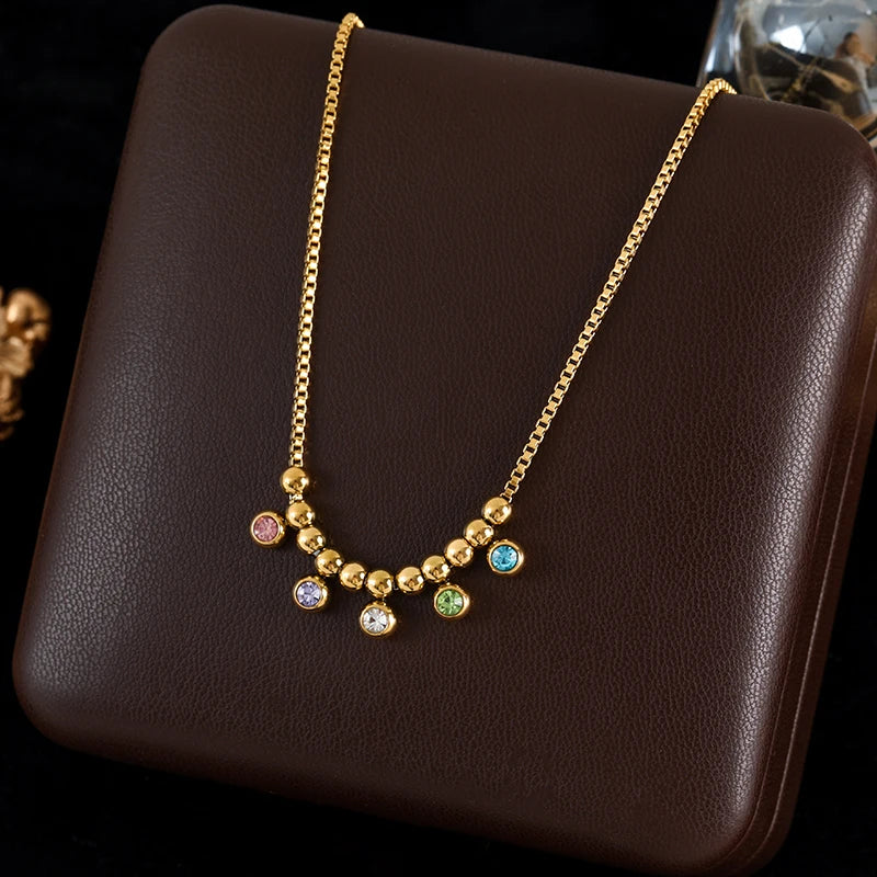 GANEMLY 316L Stainless Steel Multilayer Zircon Pendant Necklace For Women Girl New Trendy Luxury Neck Chain Jewelry Lady Gift