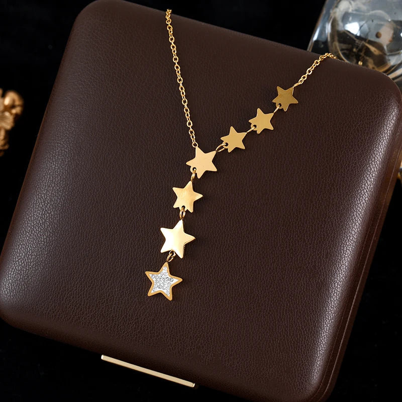 GANEMLY 316L Stainless Steel Multilayer Zircon Pendant Necklace For Women Girl New Trendy Luxury Neck Chain Jewelry Lady Gift
