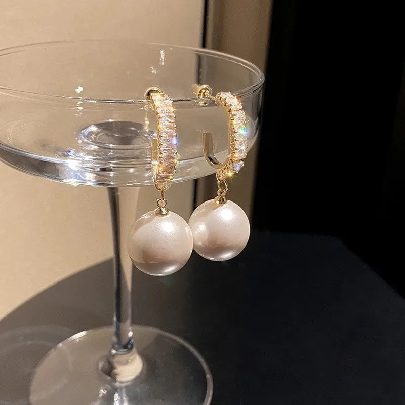 Gold Color Rhinestone Bow Pearl Earrings For Women 2022 New Korean Fashion Exquisite Earrings Wedding Jewelry Birthday Gifts