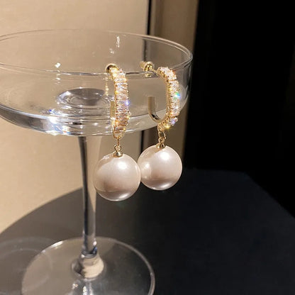 Gold Color Rhinestone Bow Pearl Earrings For Women 2022 New Korean Fashion Exquisite Earrings Wedding Jewelry Birthday Gifts