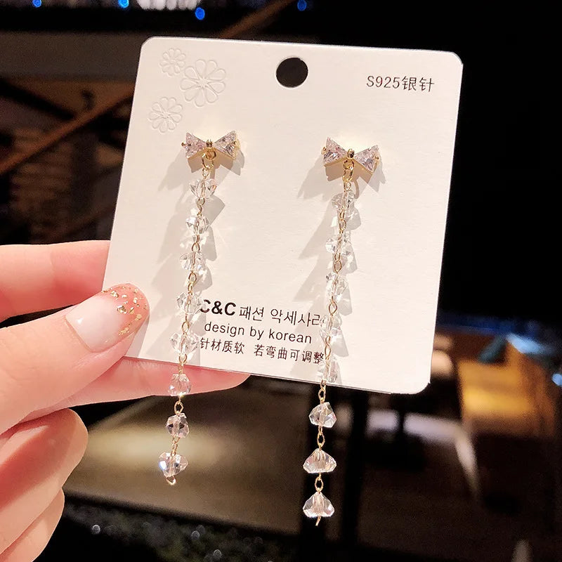 Gold Color Rhinestone Bow Pearl Earrings For Women 2022 New Korean Fashion Exquisite Earrings Wedding Jewelry Birthday Gifts