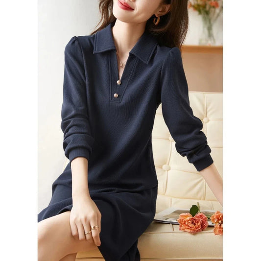 Casual Polo Collar Dress Women's New Casual Simple Versatile Feminine