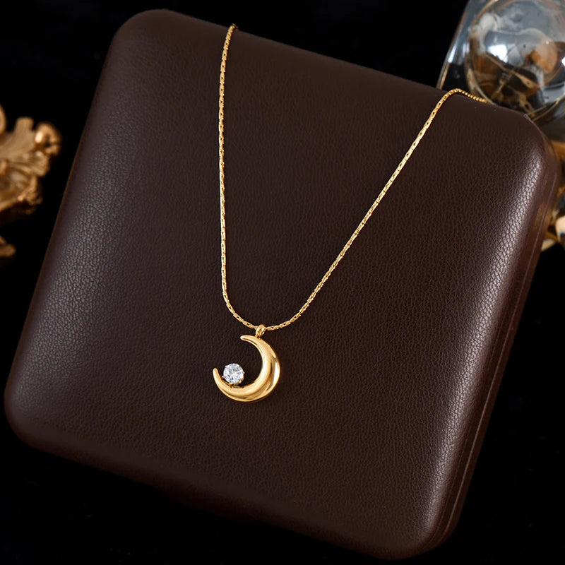 GANEMLY 316L Stainless Steel Multilayer Zircon Pendant Necklace For Women Girl New Trendy Luxury Neck Chain Jewelry Lady Gift