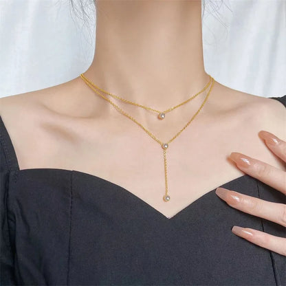 GANEMLY 316L Stainless Steel Multilayer Zircon Pendant Necklace For Women Girl New Trendy Luxury Neck Chain Jewelry Lady Gift